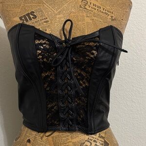 Chia vintage black leather bustier top corset small biker Selena vibes grunge